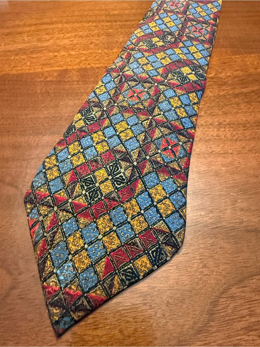 Brioni Men's Woven Silk Tie Multicolor Geometric Pattern , Made in Italy